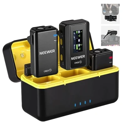 Afbeelding van NEEWER CM28 Lavalier draadloos microfoonsysteem met oplaadcase, 1 klik ruisonderdrukking, 4 GB geheugen voor 9 uur ongecomprimeerd 48 kHz 16 bit audio, compatibel