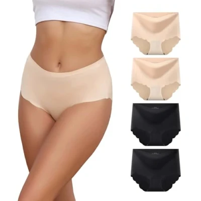 Afbeelding van Dumwis Set van 4 naadloze damesslips, hoge taille, naadloos, comfortabel ondergoed zonder merk, sportondergoed voor dames, Huid