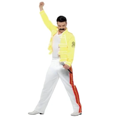 Afbeelding van Smiffy&#039;s Queen Kostuum Freddie Popster Man Geel Large Carnavalskleding Verkleedkleding