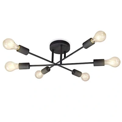 Afbeelding van B.K.Licht Zwarte Industriële Plafondlamp retro kroonluchter woonkamer plafonniére met E27 fitting excl. lichtbronnen
