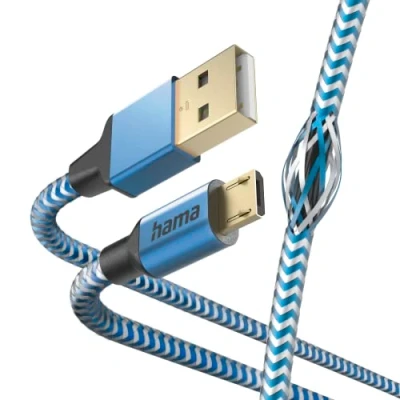 Afbeelding van Hama Oplaadkabel Reflective Usb A Micro 1,5 M Nylon Blauw