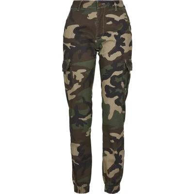 Afbeelding van Urban Classics Ladies HIGH Waist CAMO Cargo Pants Cargobroek, Dames, Maat: 27, Woodcamo