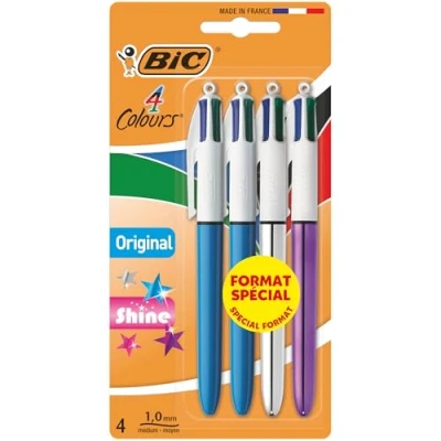 Afbeelding van Bic Original &amp; Shine All in One balpen, 4 inktkleuren, medium punt, 1 mm, stuks