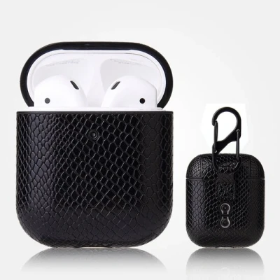 Afbeelding van AirPods 1/2 hoesje PU Leer Slangenleer Zwart Bescherming voor uw