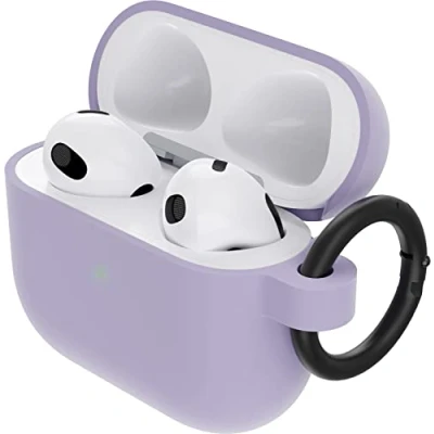 Afbeelding van Otterbox Soft Touch hoes voor AirPods 3e generatie 2021, schokbestendige beschermhoes, valbescherming, ultradun, krasbestendig en Apple AirPods, Inclusief karabijnhaak, Paars
