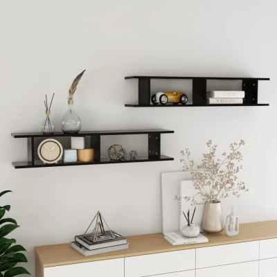 Afbeelding van vidaXL Wandschappen 2 st 105x18x20 cm spaanplaat zwart