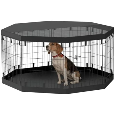 Afbeelding van PawHut parc pour chiots avec portes, fenêtres, filet respirant, chiens de petite et moyenne taille moins 20 kg, l&#039;intérieur l&#039;extérieur, 159 x 76 cm, noir