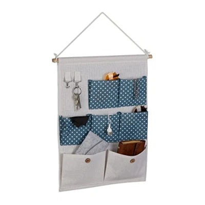 Afbeelding van Relaxdays hangende organizer stof wandorganizer met vakjes opberger kantoor blauw