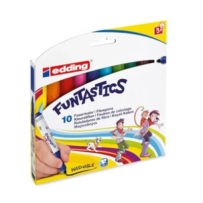 Afbeelding van edding 14 FUNTASTICS kleurstiften voor kinderen set van 10 ronde punt 3 mm kleurplezier op lichtgekleurd papier en karton uitwasbaar huid textiel