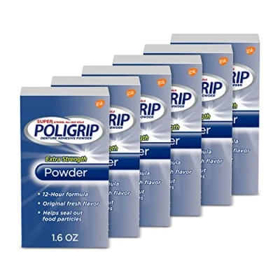 Afbeelding van PoliGrip Super Denture 6 blikjes extra sterk kleefpoeder, 1,6 oz