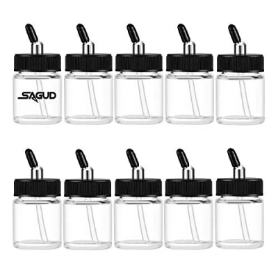 Afbeelding van SAGUD 10 stuks 20 cc glazen airbrush flessen met adapterdoppen voor sifon dubbele werking