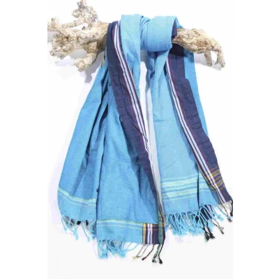 Afbeelding van Kikoy Strandlaken Jambo Blue 170x95cm (Hamamdoek) Met badstof Saunadoek Saunalaken Stranddoek Reishanddoek Plaid