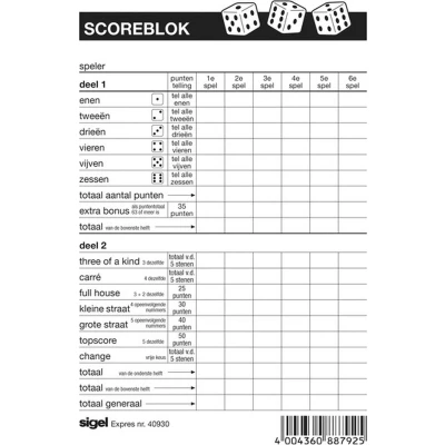 Afbeelding van Expres Scoreblok Sigel Voor Yahtzee