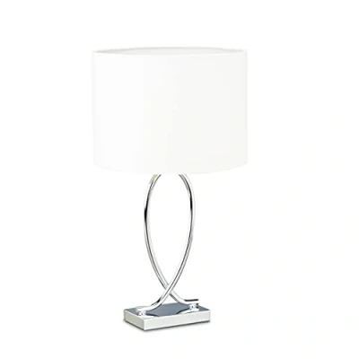Afbeelding van Relaxdays tafellamp zilver lampenkap rond nachtlamp leeslamp ijzer designerlamp