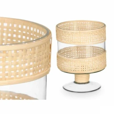 Afbeelding van Kaarshouder GiftDecor SG 29685 Transparant Natuurlijk Glas Rotan 15 x 20 cm (6 Stuks)