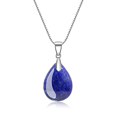 Afbeelding van COAI Halsketting zilver 925 hanger waterdruppel steen dames, Steen, Lapis lazuli