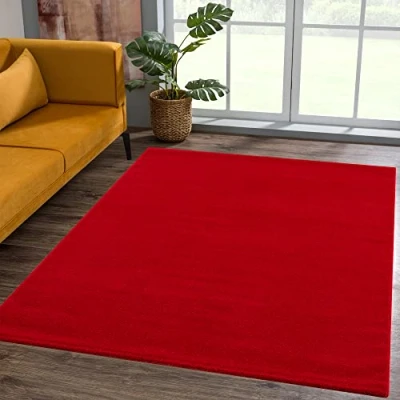 Afbeelding van SANAT Tapijt voor in de woonkamer, laagpolig, effen, modern, slaapkamer, werkkamer, hal, kinderkamer, keuken, rood, 80 x 150 cm