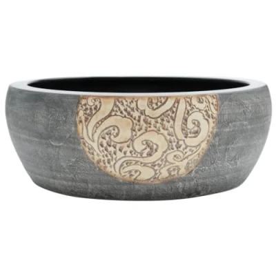 Afbeelding van Opzetwasbak rond 41x14 cm keramiek zwart en bruin