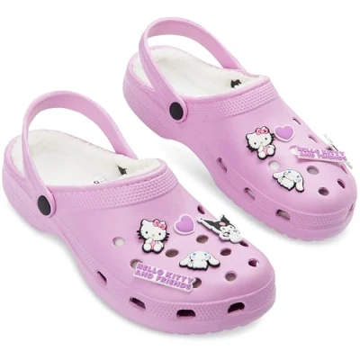 Afbeelding van Hello Kitty Sabots Femme avec Doublure en Polaire &amp; Amovible Charms Cadeau Femme, rose, 35/36 EU