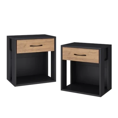 Afbeelding van Vicco VirelaNachtkastje 39 x 41 cm Set van 2 Antraciet/gouden eik