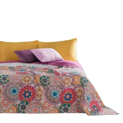 Afbeelding van DecoKing Lovetta dubbelzijdige beddensprei polyester, o.a. paars en wit 170x270cm