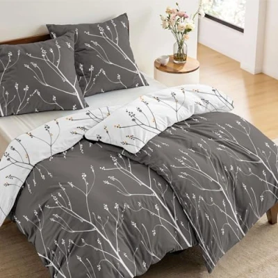 Afbeelding van Dreamzie 2 Housses de Couette 135x200 cm avec Taies d&#039;oreiller 80x80 cm, Motif Abstrait Gris Blanc, Parure Lit Fermeture Éclair, Linge Lit, Oeko TEX