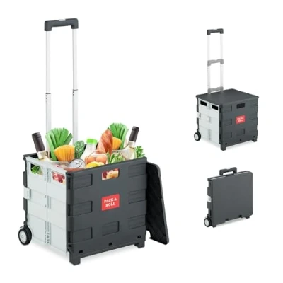 Afbeelding van Relaxdays boodschappenkrat op wielen met deksel tot 35 kg telescopisch vouwkrat wit
