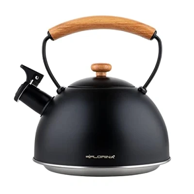 Image de FLORINA Bouilloire Inox (2,3 l) I Sifflante NATURA LINE Poignée Résistante à la Chaleur non Electrique Induction, Gaz Pour Thé et Café Couleur: Noir