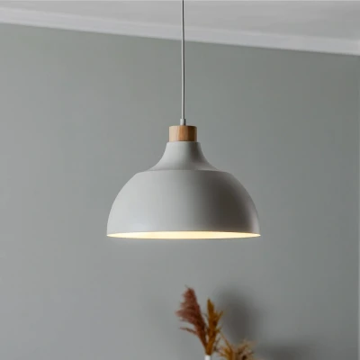 Afbeelding van Envostar hanglamp Kaitt, houtdetail, Ø 34 cm, beige