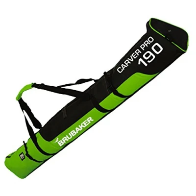 Afbeelding van BRUBAKER Carver Pro Limited Edition Skitas Voor 1 paar Ski&#039;s &amp; Stokken Gevoerd Zware Kwaliteit Scheurvast Skihoes Verstelbare draag/schouderbanden Goen zwart 190cm