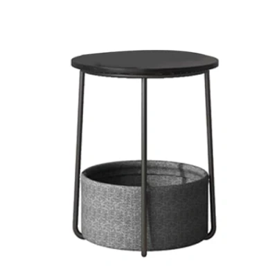 Afbeelding van VASAGLE Kleine ronde salontafel, bijzettafel met stoffen mand, opslag, voor woonkamer, slaapkamer, nachtkastje, moderne stijl, houtzwart en leigrijs LET223B01