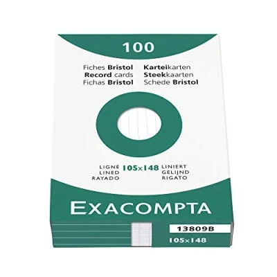 Afbeelding van Exacompta 13809B Kaartenetui met 100 kaarten, 10,5 x 14,8 cm, gelinieerd, wit