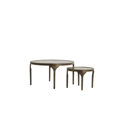 Afbeelding van Light&amp;living Bijzettafel S/2 Ø49,5x36+Ø85x45 cm LAPAZ antiek brons+taupe