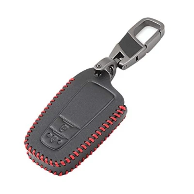 Afbeelding van Happyit Lederen Autosleutel Cover Case Voor Toyota CHR C HR 2017 2018 Prius 2 Knoppen Sleutelloze Sleutelhanger Accessoires (Rode Lijn)