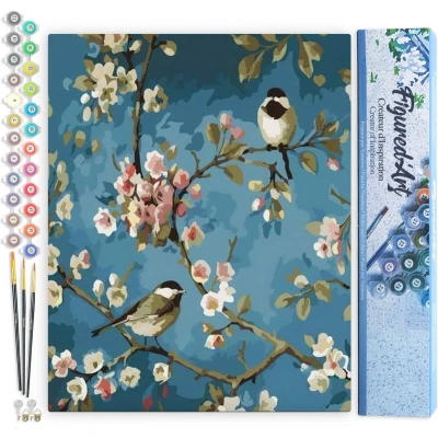 Afbeelding van Figured&#039;Art Schilderen op Nummer Volwassenen canvas Bloemen en vogels Handwerk acrylverf Kit DIY Compleet 40x50cm zonder frame