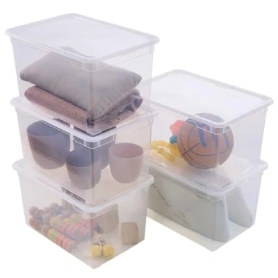 Afbeelding van Sundis Clear Box Opbergdozen, 5 stuks, 46 l, kunststof, transparant, met deksel, stapelbaar en