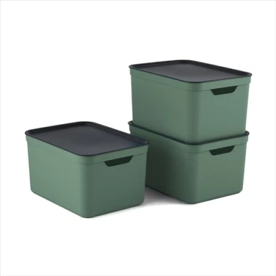 Afbeelding van Rotho Jive Dekobox set van 3 opbergdozen 16 liter met deksel, kunststof (gerecycled PP), groen/antraciet, x (37,5 27,8 29,8 cm)