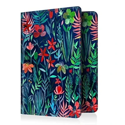Afbeelding van Fintie paspoorthouderbeschermer, RFID blokkerende stoffen paspoorthoes met documentportemonnee voor creditcard, Europees paspoort, visitekaartjes, heren en dames,, Donkerblauw/Meerkleurige bloemen