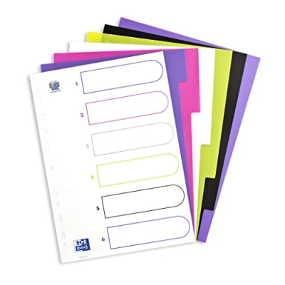 Afbeelding van OXFORD MyColour tabbladen, formaat A4, uit gekleurde PP, 11 gaatsperforatie, 6 tabs 20 stuks