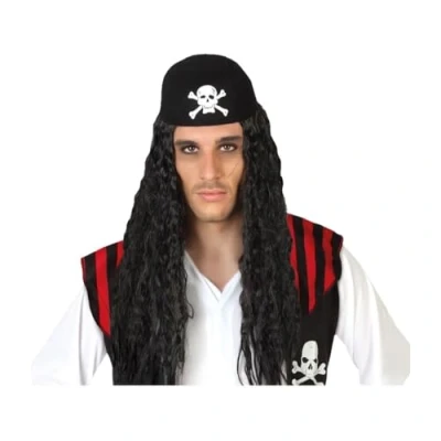 Afbeelding van Atosa Verkleedpruik piraat William Caribische piraten outfit zwart lang haar