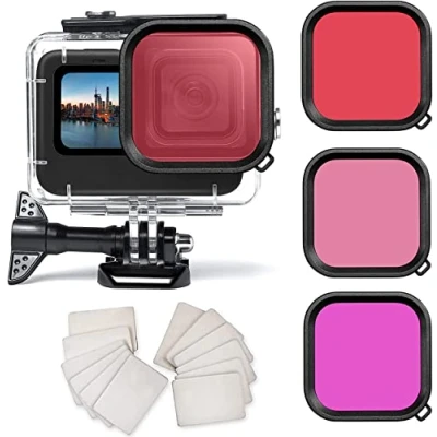 Afbeelding van OKFUN 60 m waterdichte behuizing voor Go Pro Hero 12 11 10 9 zwart onderwater beschermhoes met standaard accessoires 12/11/10/9 actiecamera 3 filters