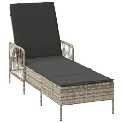 Afbeelding van vidaXL Zonnebank Lichtgrijs PE Rattan 157 x 55 92 cm Opvouwbaar