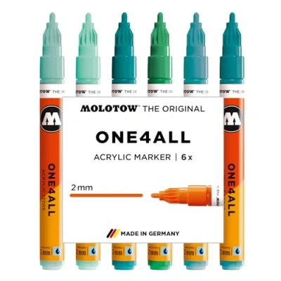 Afbeelding van Molotow ONE4ALL Acrylstiften Set van 6 Turqoise tinten Acryl markers 2mm breed hervulbaar alle ondergronden