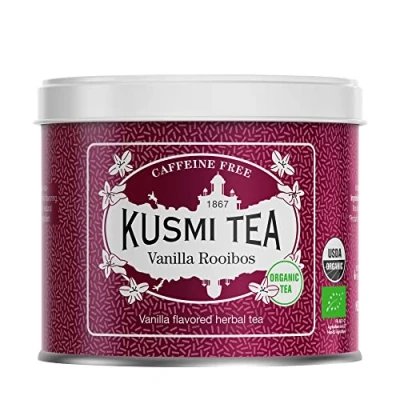 Image de Kusmi Tea Rooibos Vanille Infusion Bio Issu de l&#039;Agriculture Biologique sans Théine À Déguster Chaud ou en Thé Glacé Boîte Métal 100g Quantité pour environ 50 Tasses