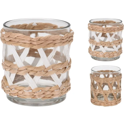Afbeelding van Theelichthouder Glas met Wilg 7 x 8 cm Wit