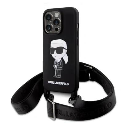 Afbeelding van Karl Lagerfeld iPhone 15 Pro Max 6.7&quot; hardcase black Crossbody Silicone Ikonik