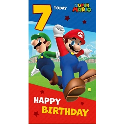 Afbeelding van Danilo Promotions LTD Super Mario verjaardagskaart voor 7e verjaardag, kinderen, gelicentieerde