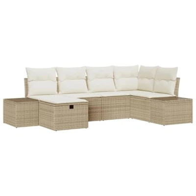 Afbeelding van vidaXL 6 delige tuinsofa set met kussens Beige Poly Rattan