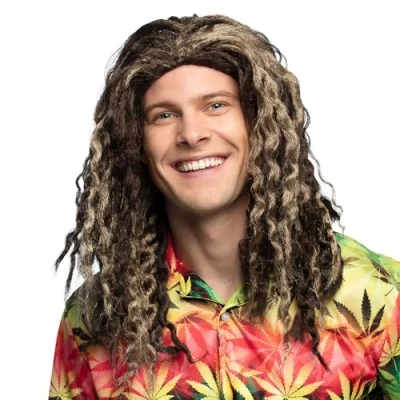 Afbeelding van Boland Pruik Rastafari Bruin krullen lang Mannen Rasta Jungle