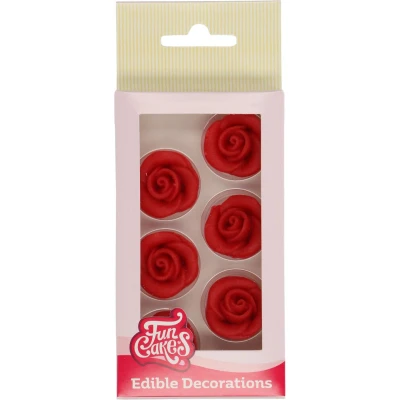 Afbeelding van FunCakes Marsepeinen Taartdecoraties Rode Rozen 6 Stuks Taarttopper
